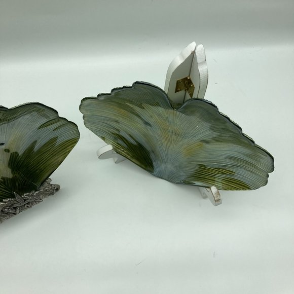 Set of 2 Green Vietri Iridescent Abstract Bowls/Candy Dish Made in Turkey - Picture 7 of 12